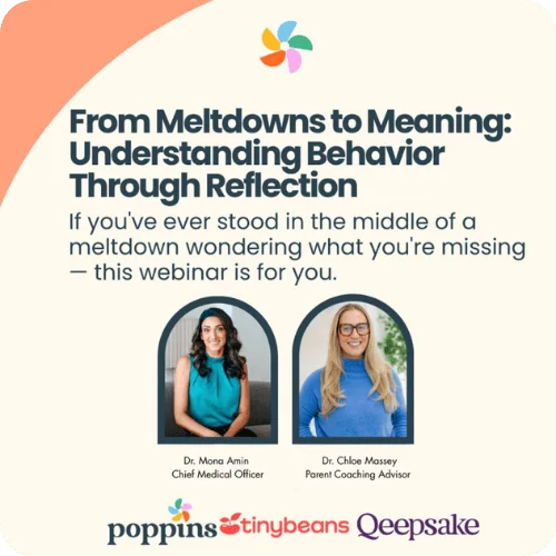 a webinar promo that has logos for Poppins, Tinybenas, and Qeepsake a webinar promo that has logos for Poppins, Tinybenas, and Qeepsake