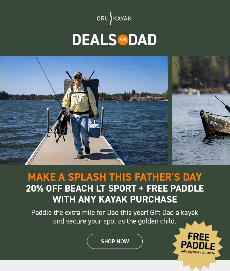 Deals for Dad! Save 20% off Beach LT Sport + Get a FREE paddle with any kayak purchase