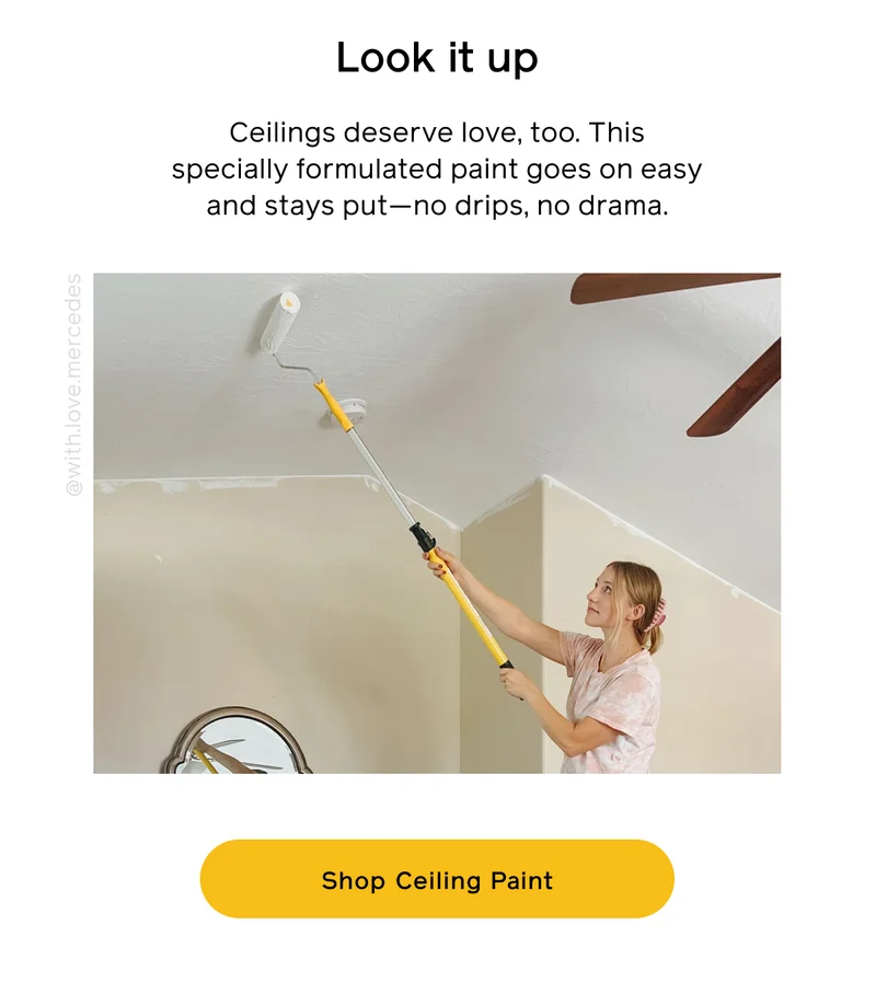 Look it up. Ceilings deserve love, too. This specially formulated paint goes on easy and stays put—no drips, no drama. Shop Ceiling Paint