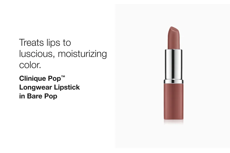 Treats lips to luscious, moisturizing color. | Clinique Pop™ Longwear Lipstick in Bare Pop