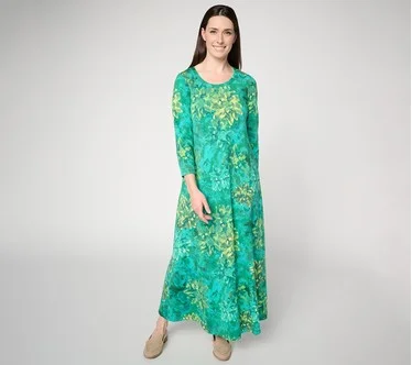 Susan Graver Weekend Petite Printed Comfy Cotton Maxi Dress