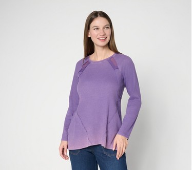 LOGO by Lori Goldsteinq Seam Detail Rib Long Sleeve Overdye Top