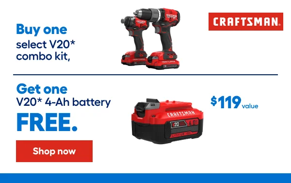 Buy one select V20* combo kit, Get one V20* 4-Ah battery FREE.