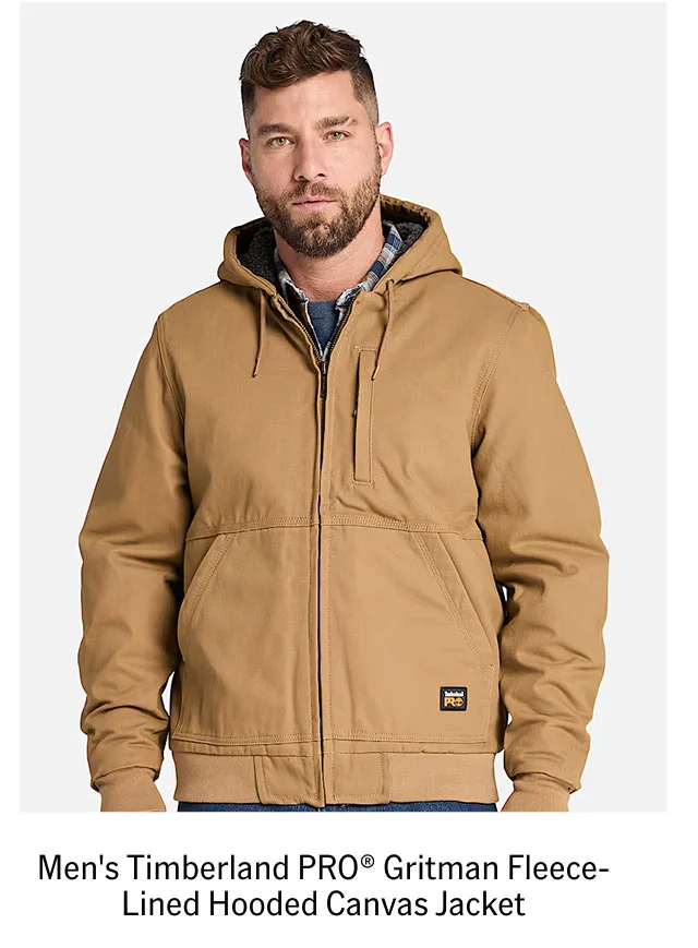 Men's Timberland PRO Gritman Fleece-Lined Hooded Canvas Jacket