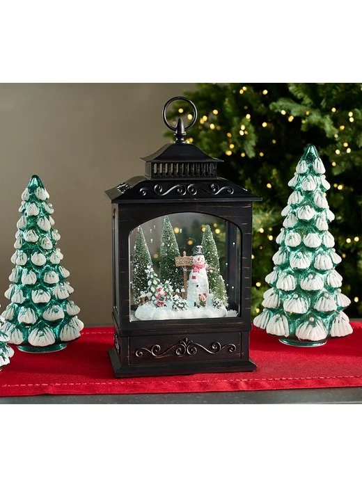 Christmas Time Reflections Illuminated Snowing Lantern By Valerie