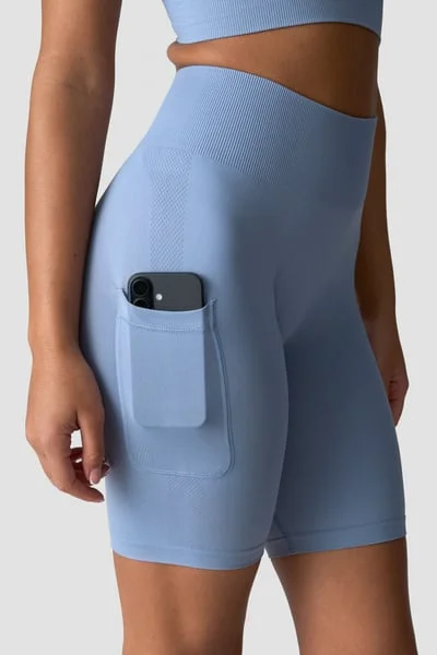 Image of Define Seamless Pocket Biker Shorts Metal Blue
