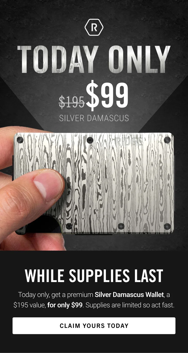 Today Only $99 Silver Damascus Wallet
