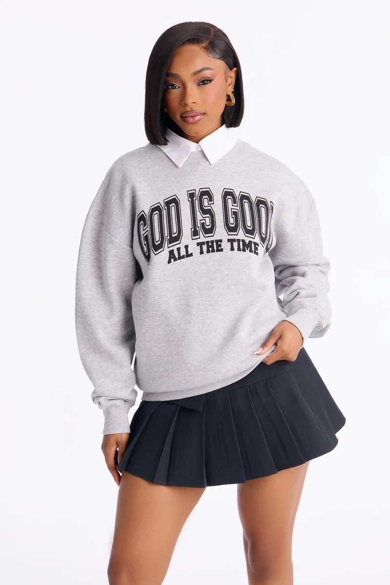 Image of God Is Good Fleece Pull Over Sweatshirt - Heather Grey