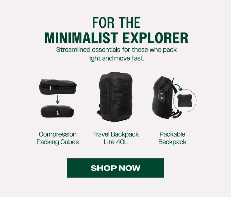 For the Minimalist Explorer: Compression Packing Cubes, Travel Backpack Lite 40L, Packable Backpack | Shop Now