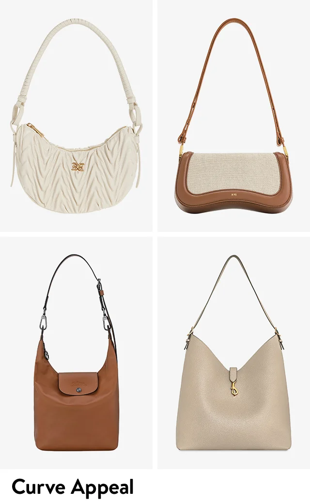 Shoulder bags in a variety of shapes and colors.