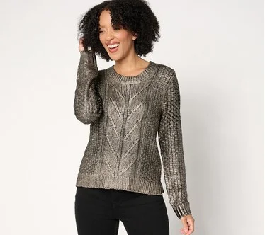 Attitudes by Renee Metallic Cable Sweater
