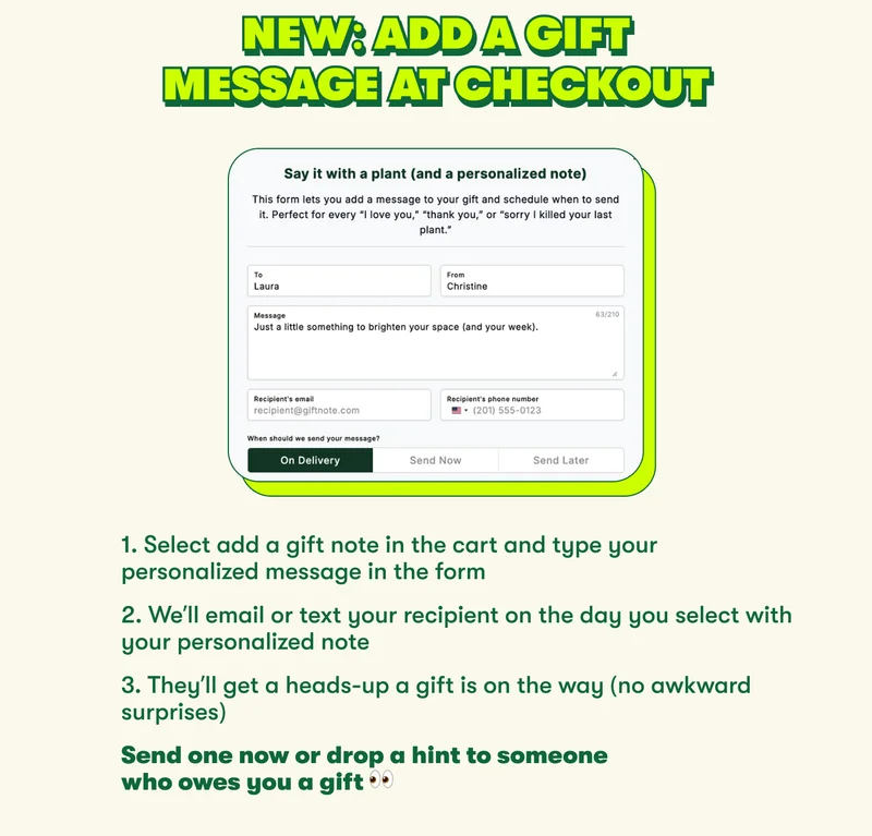 add a gift message at checkout