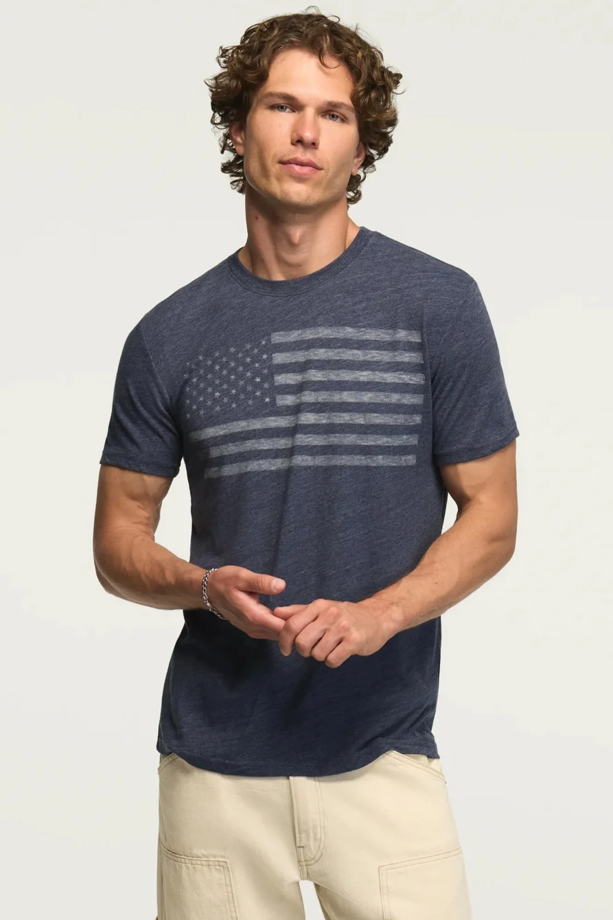 Image of Lucky Brand Usa Flag Tee - Men's Clothing Tops Shirts Tee Graphic T Shirts in American Navy