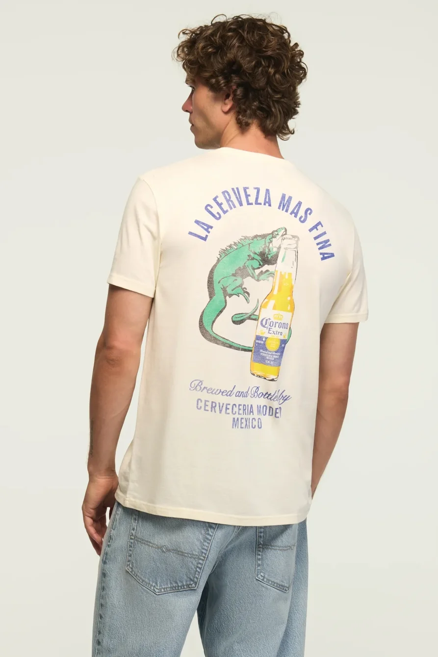 Image of Lucky Brand Corona Iguana Tee - Men's Clothing Tops Shirts Tee Graphic T Shirts in Winter White