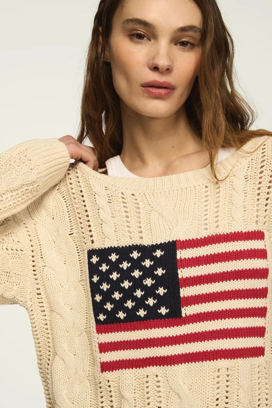 Image of Lucky Brand Americana Pullover Sweater - Women's Clothing Tops Sweaters Pullovers in Cadet Navy