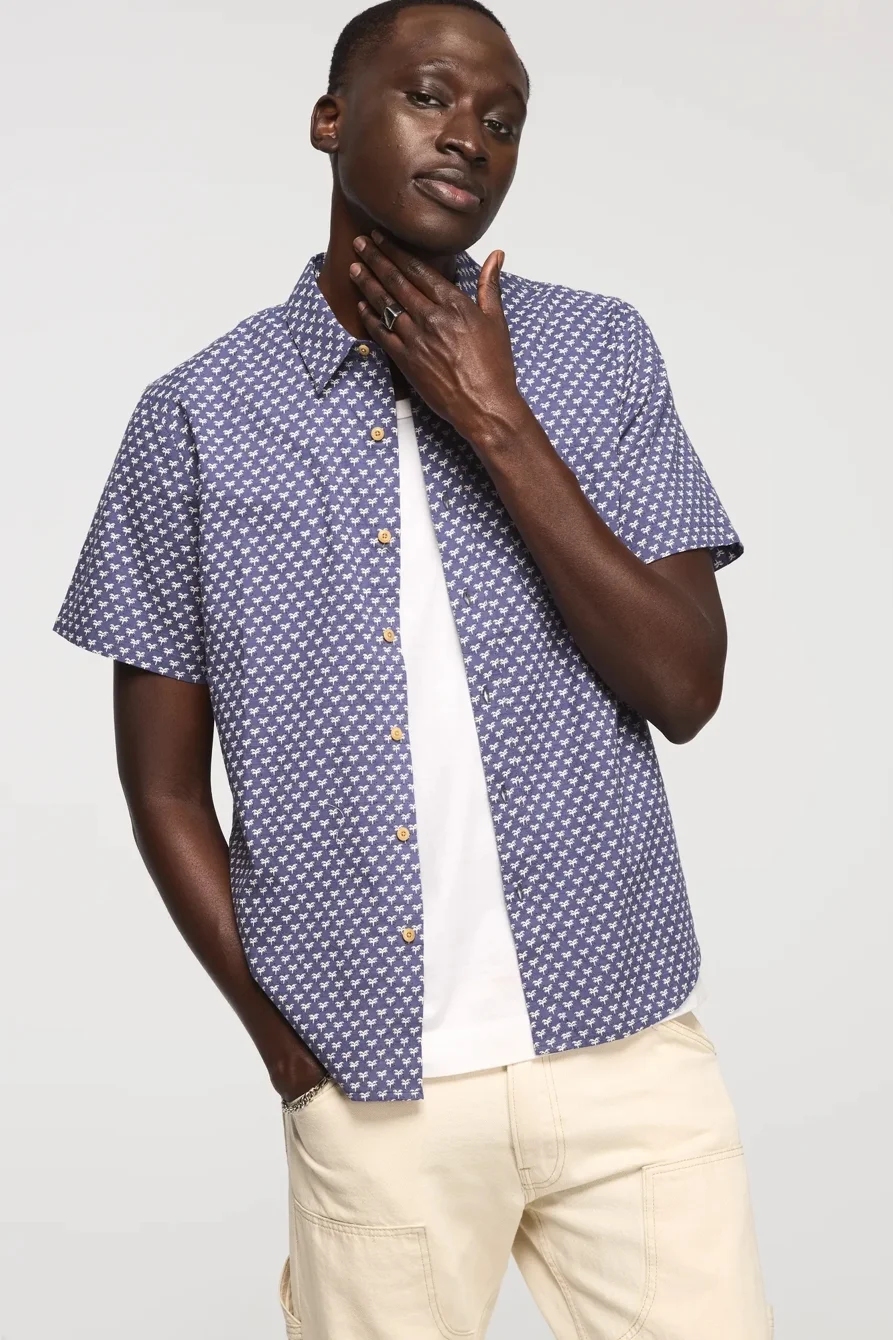 Image of Lucky Brand Short Sleeve Printed One Pocket San Gabriel - Men's Clothing Outerwear Shirt Jackets in Blue Print