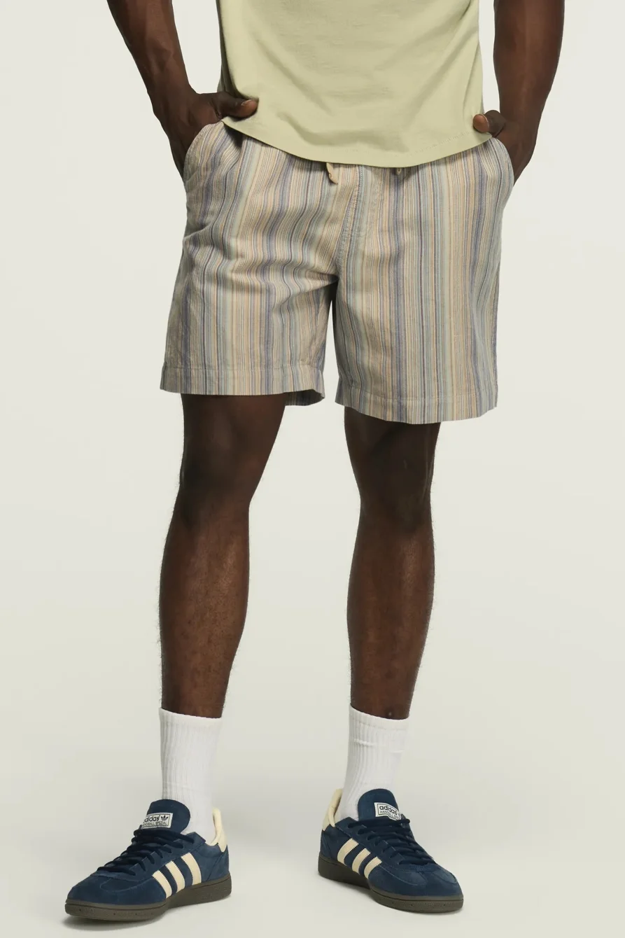 Image of Lucky Brand 7 Inch Linen Pull On Short - Men's Shorts Denim Jean in Blue Multi