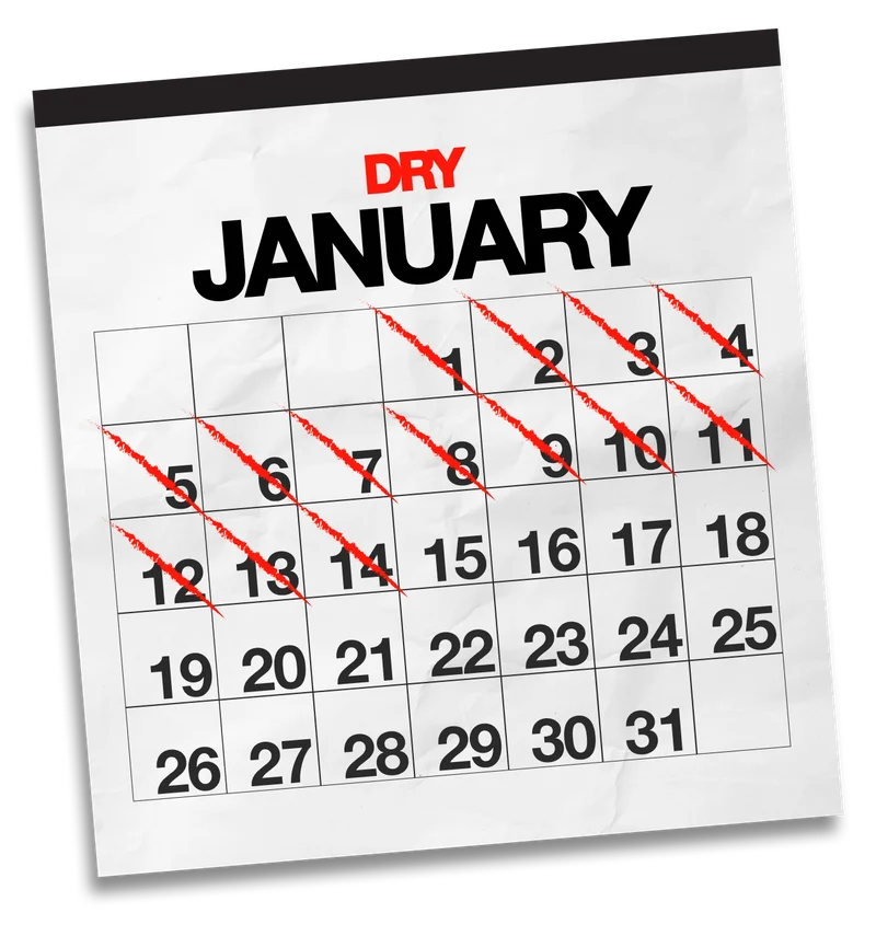 Dry January Calendar - Days 1-14 marked off