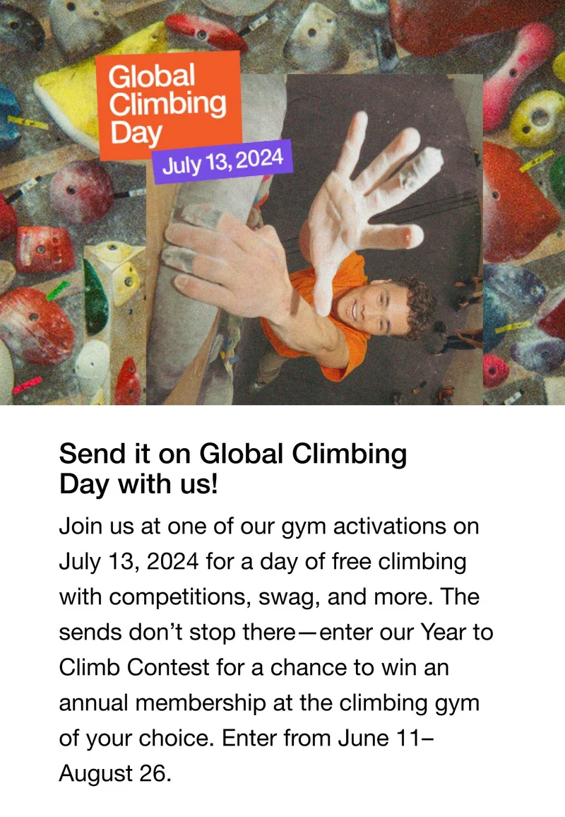 Global Climbing Day - July 13, 2024 -  Send it on Global Climbing Day with us!