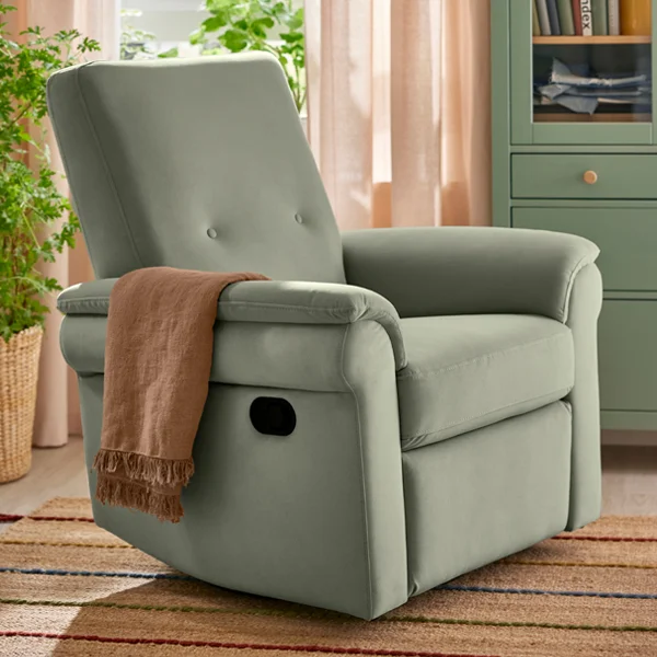 Green armchair.
