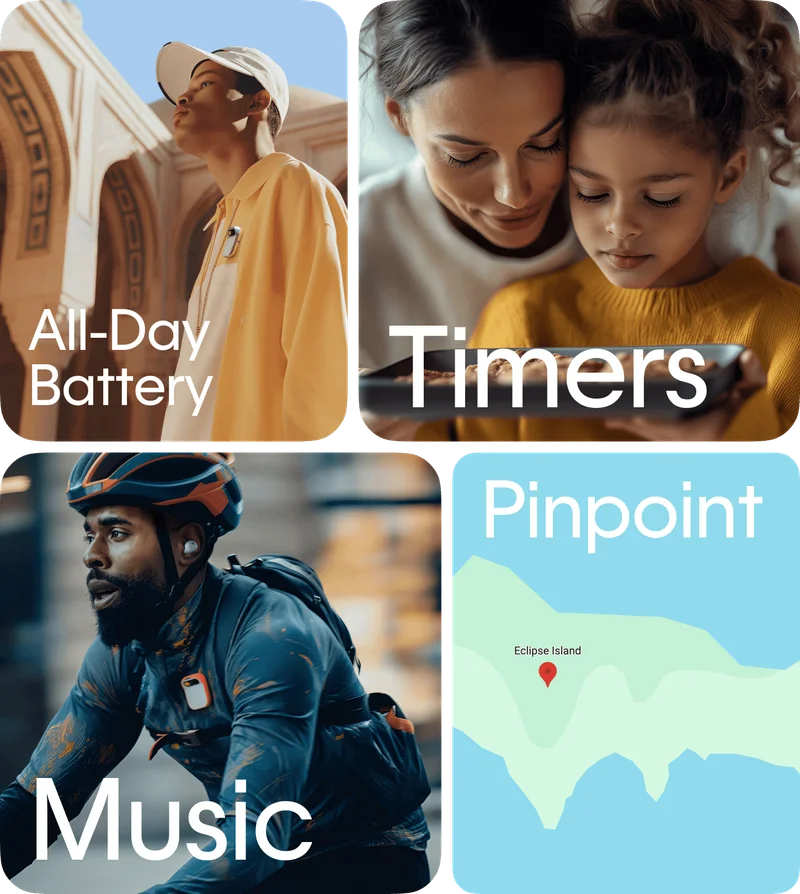 All-Day Battery, Timers, Music, Pinpoint