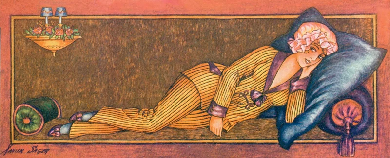 Women stuck to nightgowns until the 1920s, when pajamas like these in a 1922 illustration by Xavier Sager started to become acceptable.