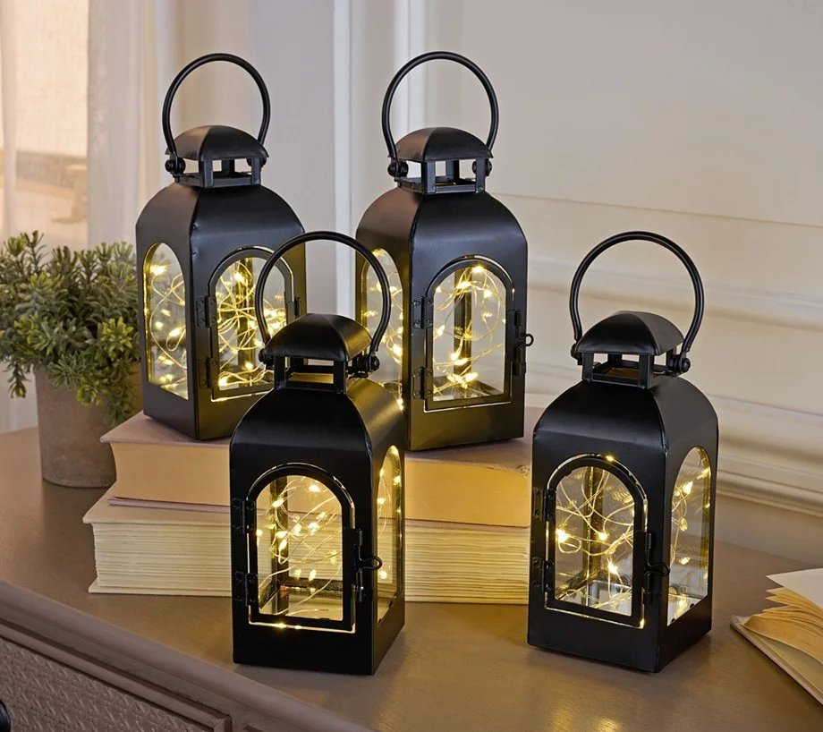 Set of (4) 6" Fairy Light Lanterns with 8 Toppers by Valerie