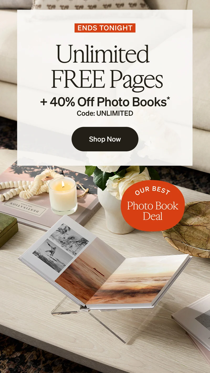 Unlimited Free Pages + 40% Off Photo Books