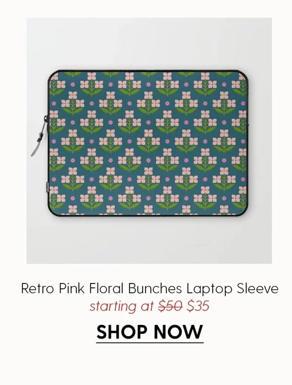 Retro Pink Floral Bunches - Green Pattern Laptop Sleeve