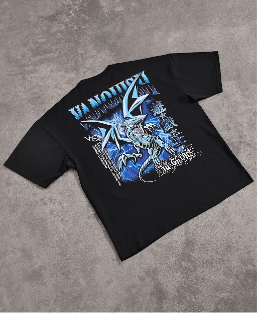 YU-GI-OH! BLUE EYES WHITE DRAGON BLACK OVERSIZED T SHIRT