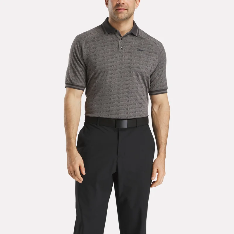 Image of Men's Short Sleeve Tonal Vector Jacquard Polo Shirt with Tipped Rib Trim