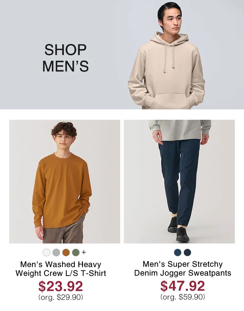 Shop Men's Apparel 20% Off Online Only!