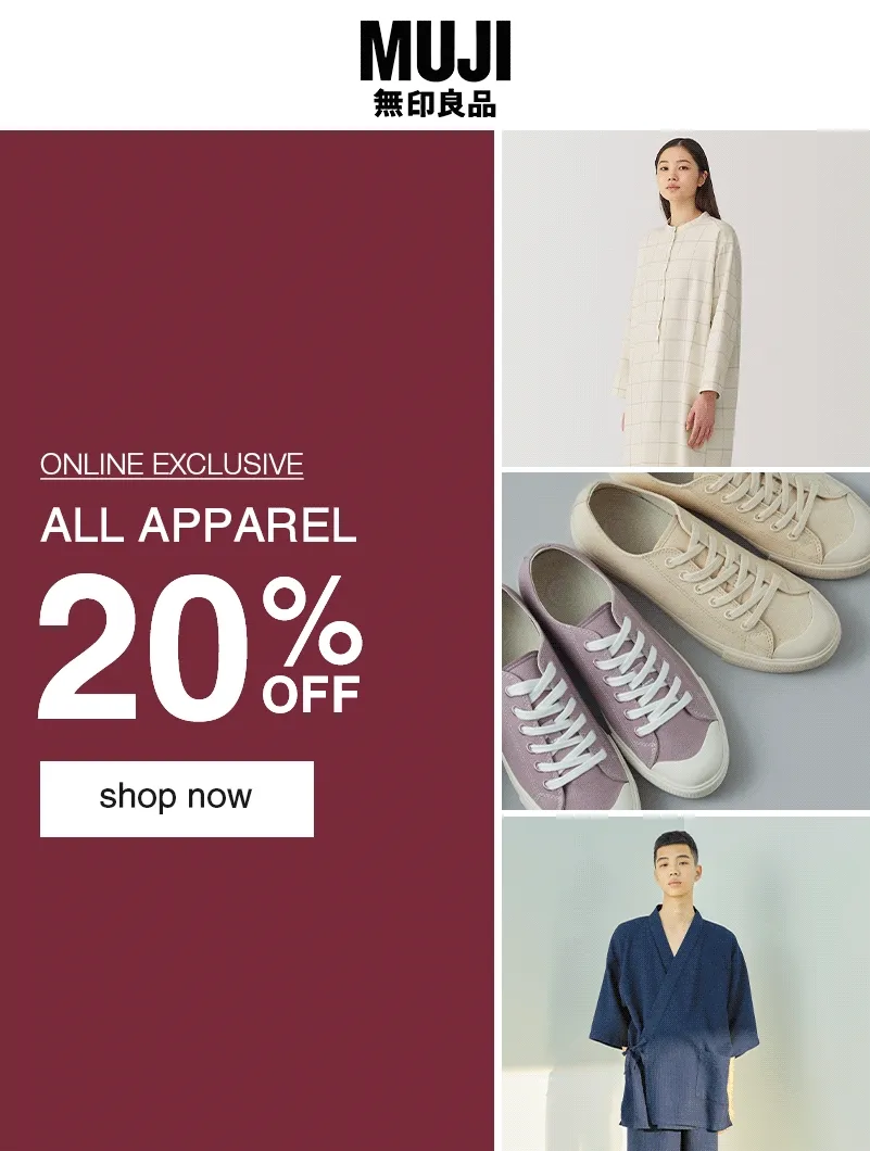 Shop 20% Off Apparel Online Only!