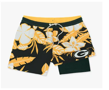 NFL Lined Swim Trunk: The Packers Deep End Zones 5.5"