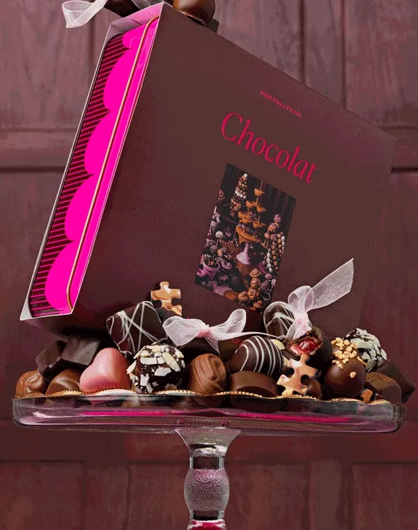 Chocolat, a 1000-piece chocolate jigsaw puzzle in a decorative tin.