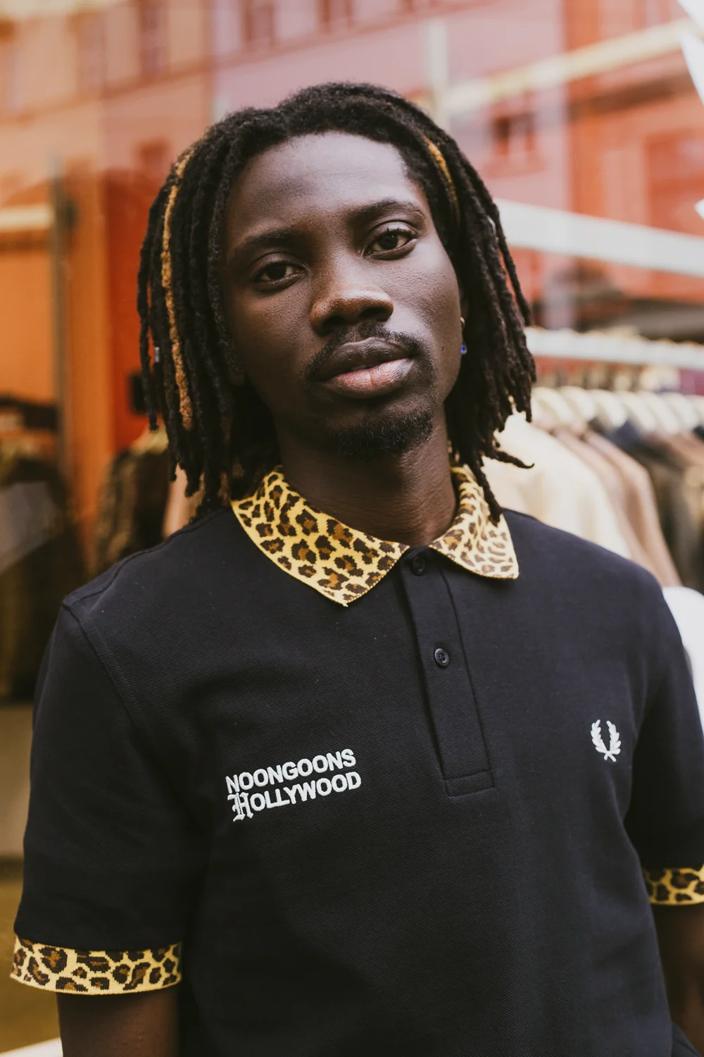 Noon Goons Black Fred Perry Shirt With Leopard Print Detail