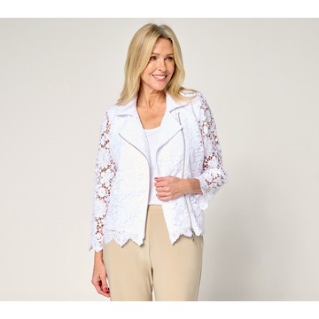 GRAVER Susan Graver Lace Puff Shoulder Moto Jacket