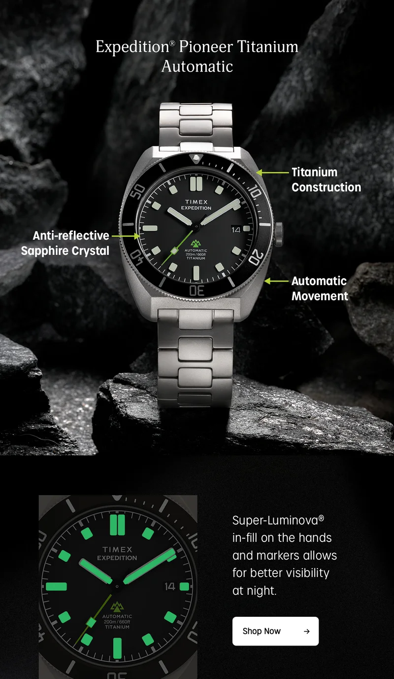 Shop Now (Expedition Pioneer Titanium Automatic) - Timex