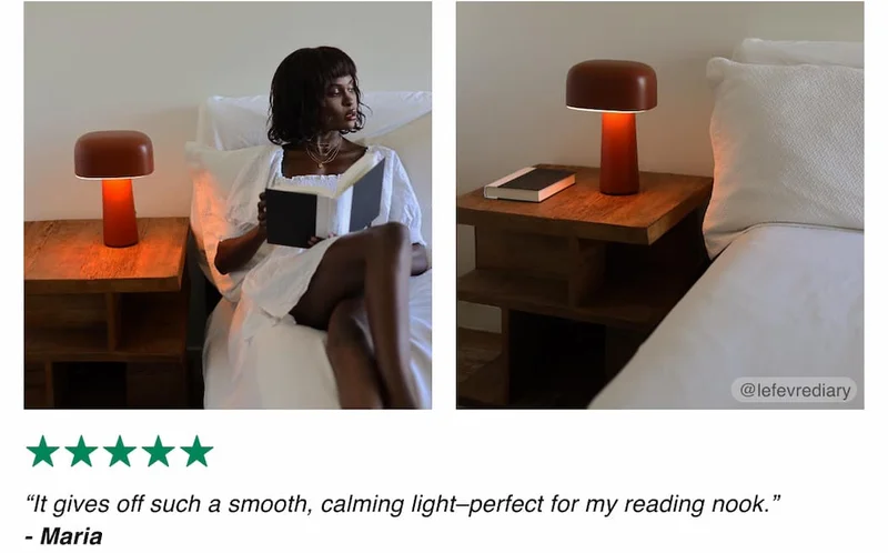 “It gives off such a smooth, calming light–perfect for my reading nook.” - Maria