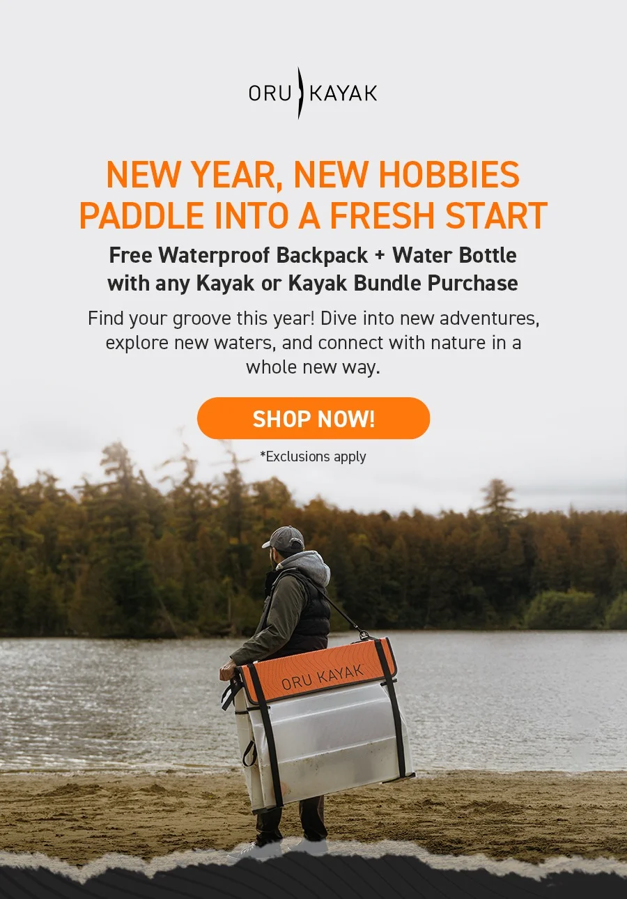 New year, endless adventures! Get a free waterproof backpack + water bottle with any kayak purchase!
