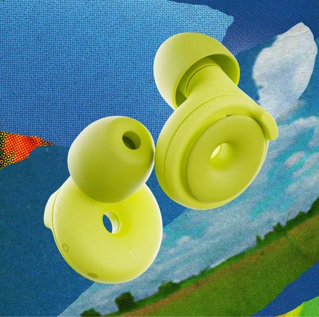 Close up shot of Loop Switch in Kinetic’s Lemon Lime shade atop a colorful, retro background.