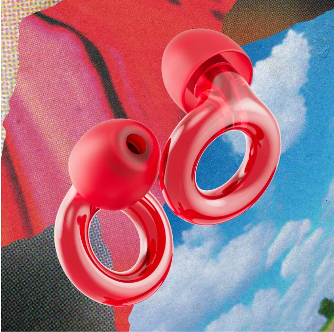 Close up shot of Loop Engage in Kinetic’s Coral Crush shade atop a colorful, retro background.