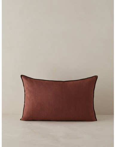 Carys Contrast Linen Pillow-Brick and Olive / Lumbar