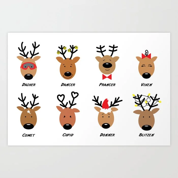 Santa's Reindeer Team Art Print Art Print