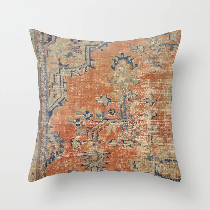 Vintage Woven Navy and Orange Throw Pillow Throw Pillow