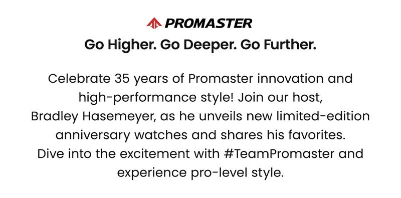 Celebrate 35 years of Promaster innovation and high-performance style! Join our host, Bradley Hasemeyer, as he unveils new limited-edition anniversary watches and shares his favorites. Dive into the excitement with #TeamPromaster and experience pro-level style.