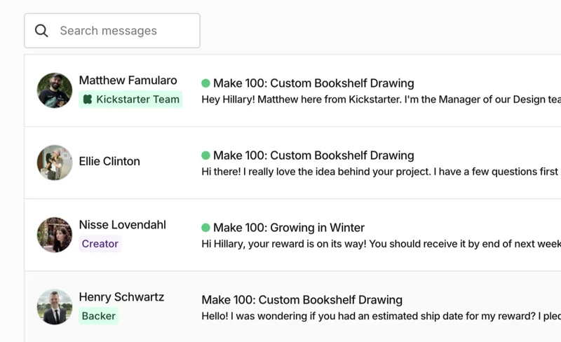 Screenshot of new messaging interface