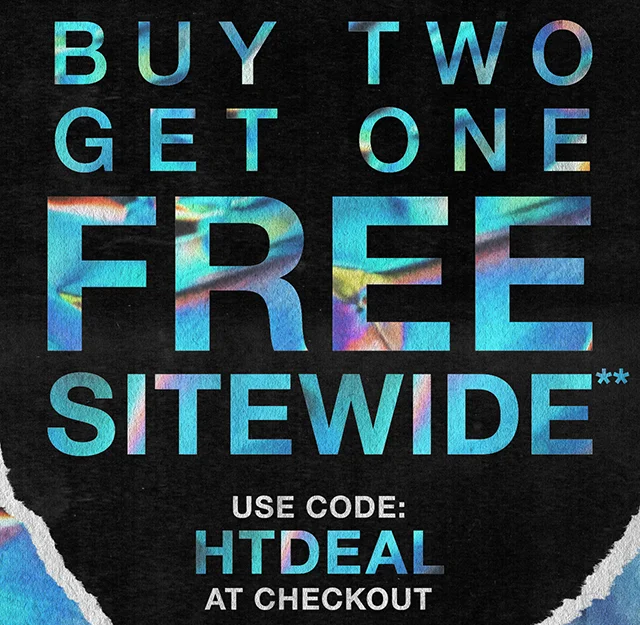 Hours Left Buy Two, Get One Free Sitewide. Use Code discount code at Checkout. Not Combinable with Other Offers. Shop Now