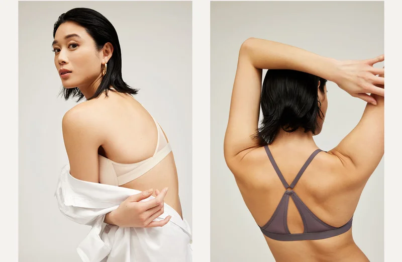 Ultimate Racerback T-Shirt Bra Sand from the side & Ultimate Racerback T-Shirt Bra Peppercorn from the back