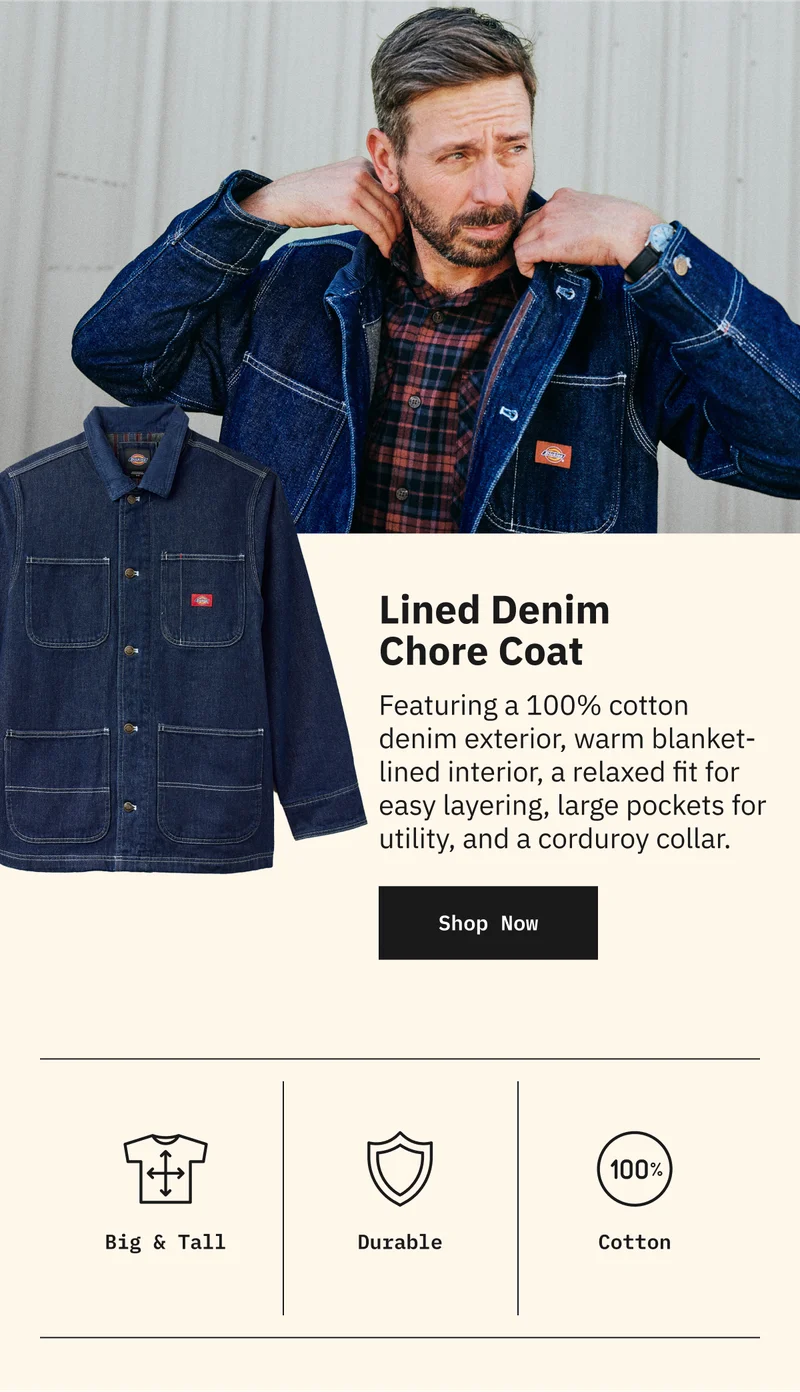 Lined Denim Chore Coat. Shop Now.